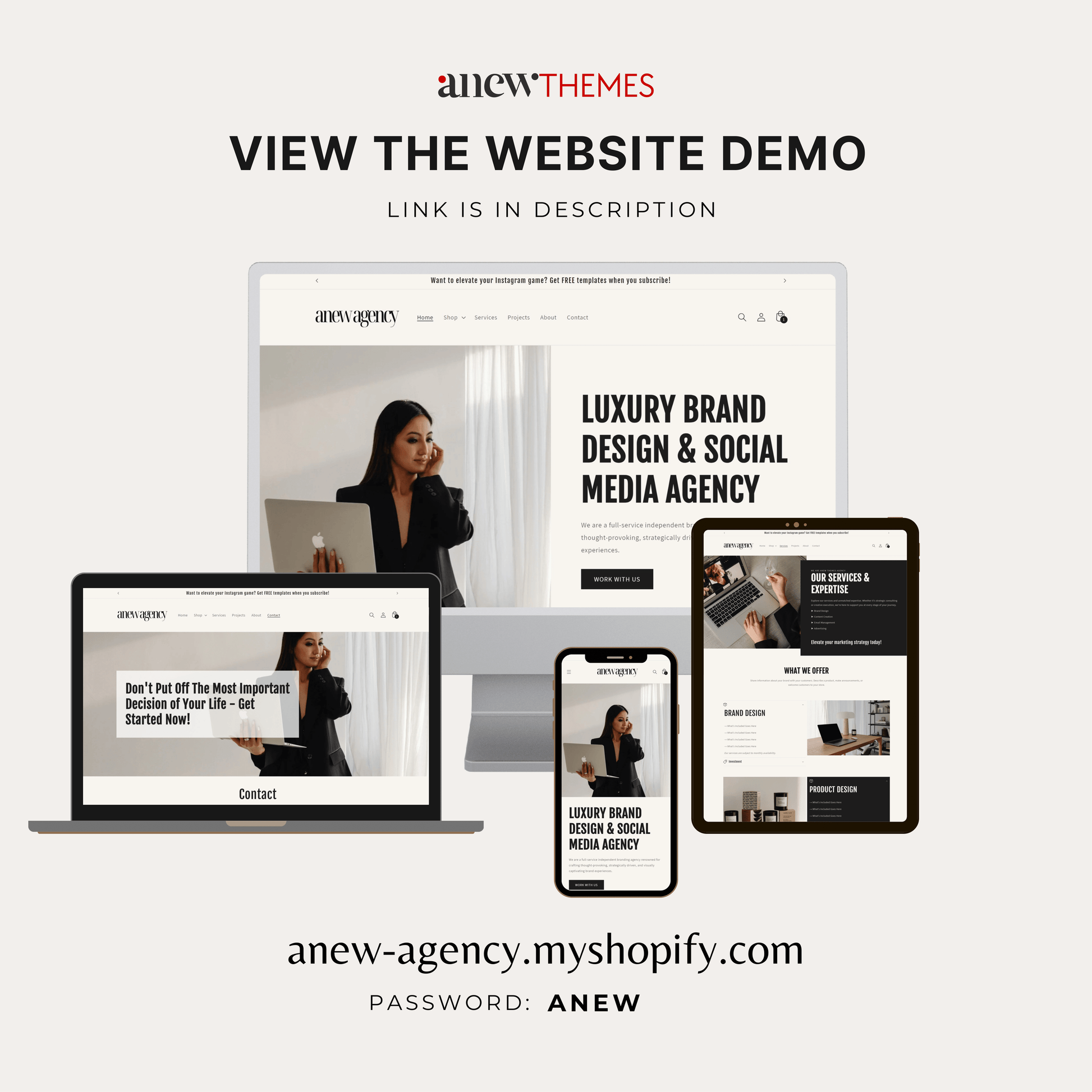 Anew themes Shopify website template for marketing agencies -view the website demo by clicking the link in the description
