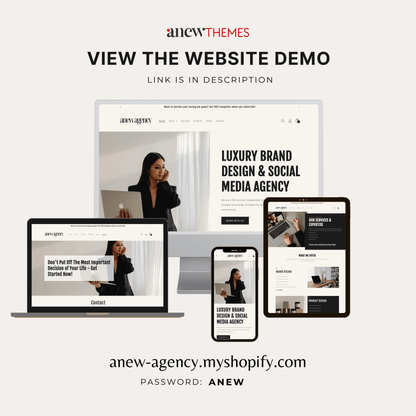 Anew themes Shopify website template for marketing agencies -view the website demo by clicking the link in the description