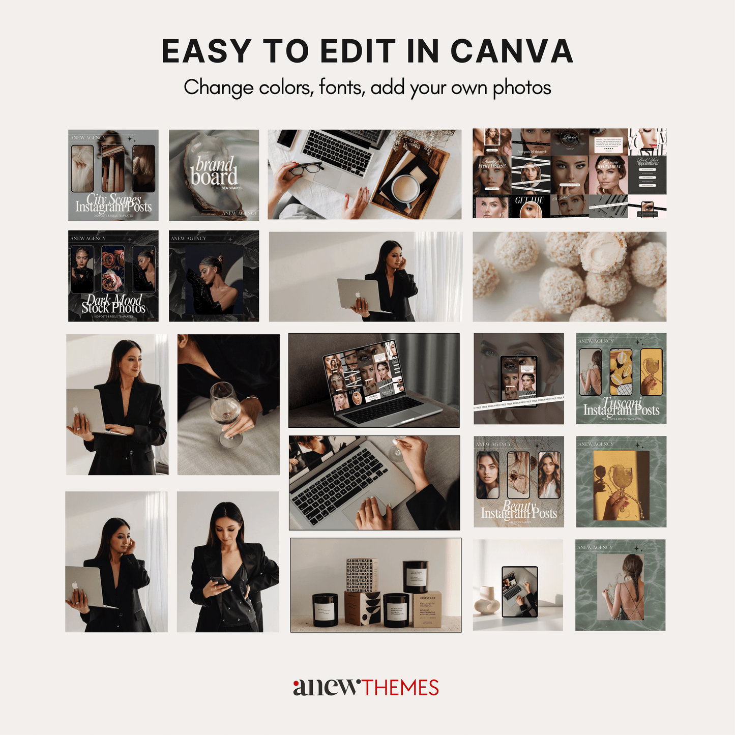 Shopify website template for marketing agencies and selling digital products, product mockup templates easy to edit in canva,